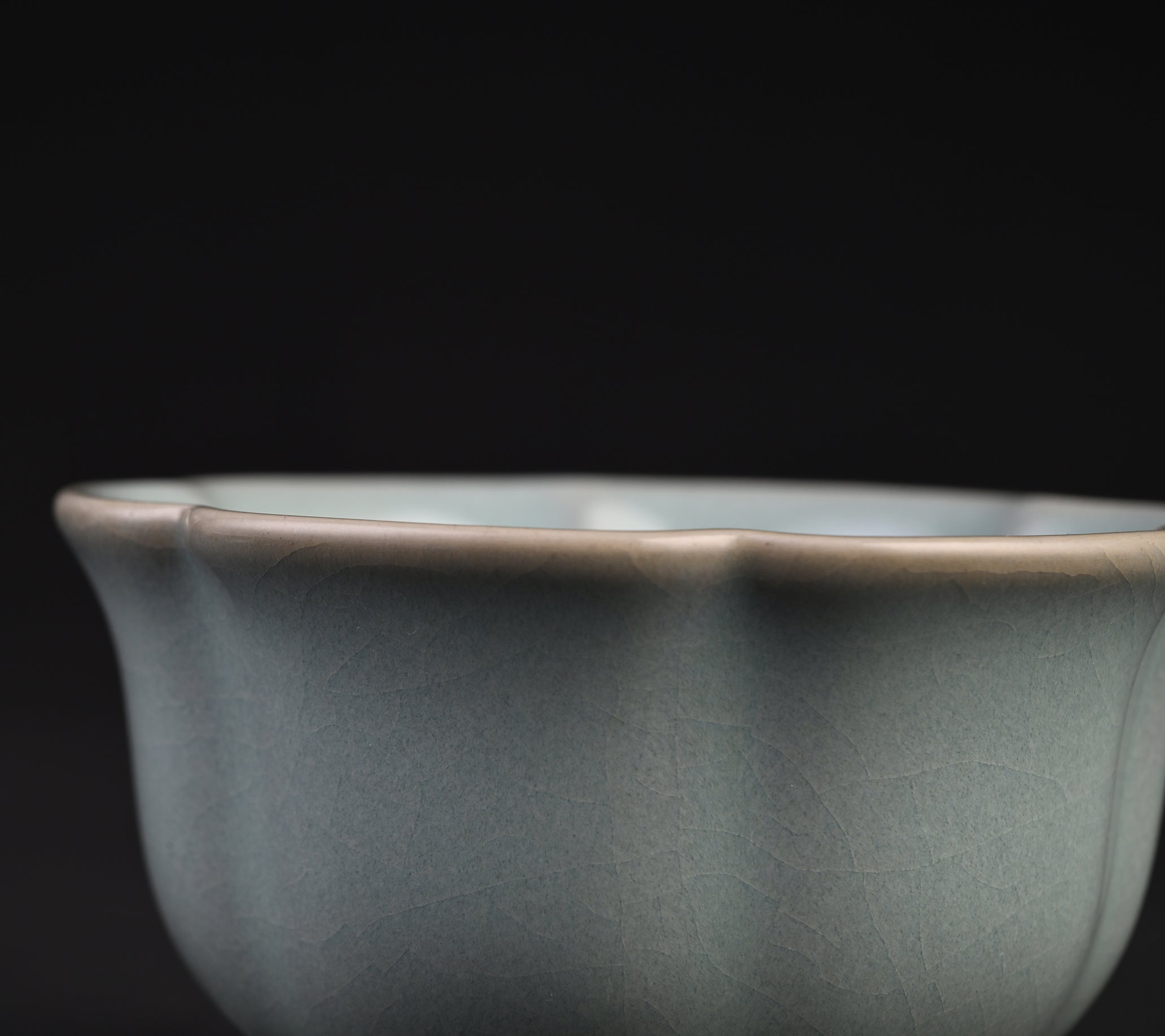 **Natural Mineral Sky Celadon Plum Blossom Tea Bowl**