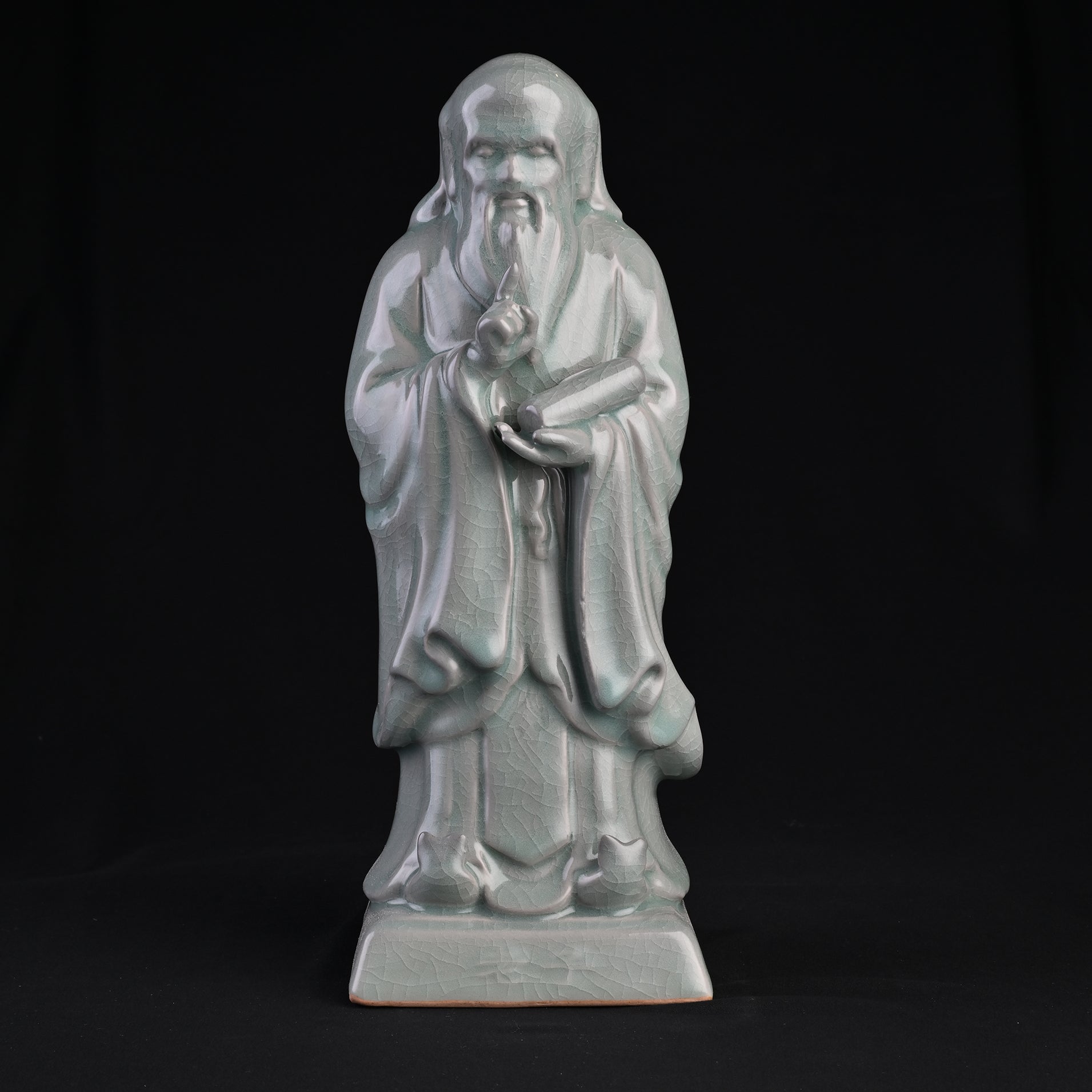 Natural Mineral Verdant Green Glaze Statue of Laozi