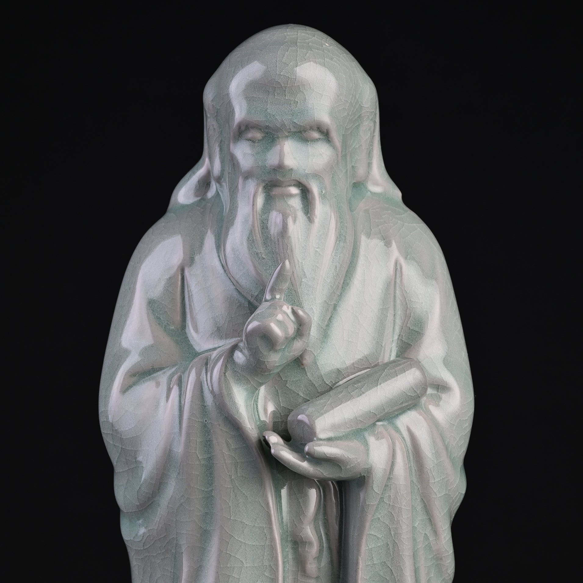 Natural Mineral Verdant Green Glaze Statue of Laozi