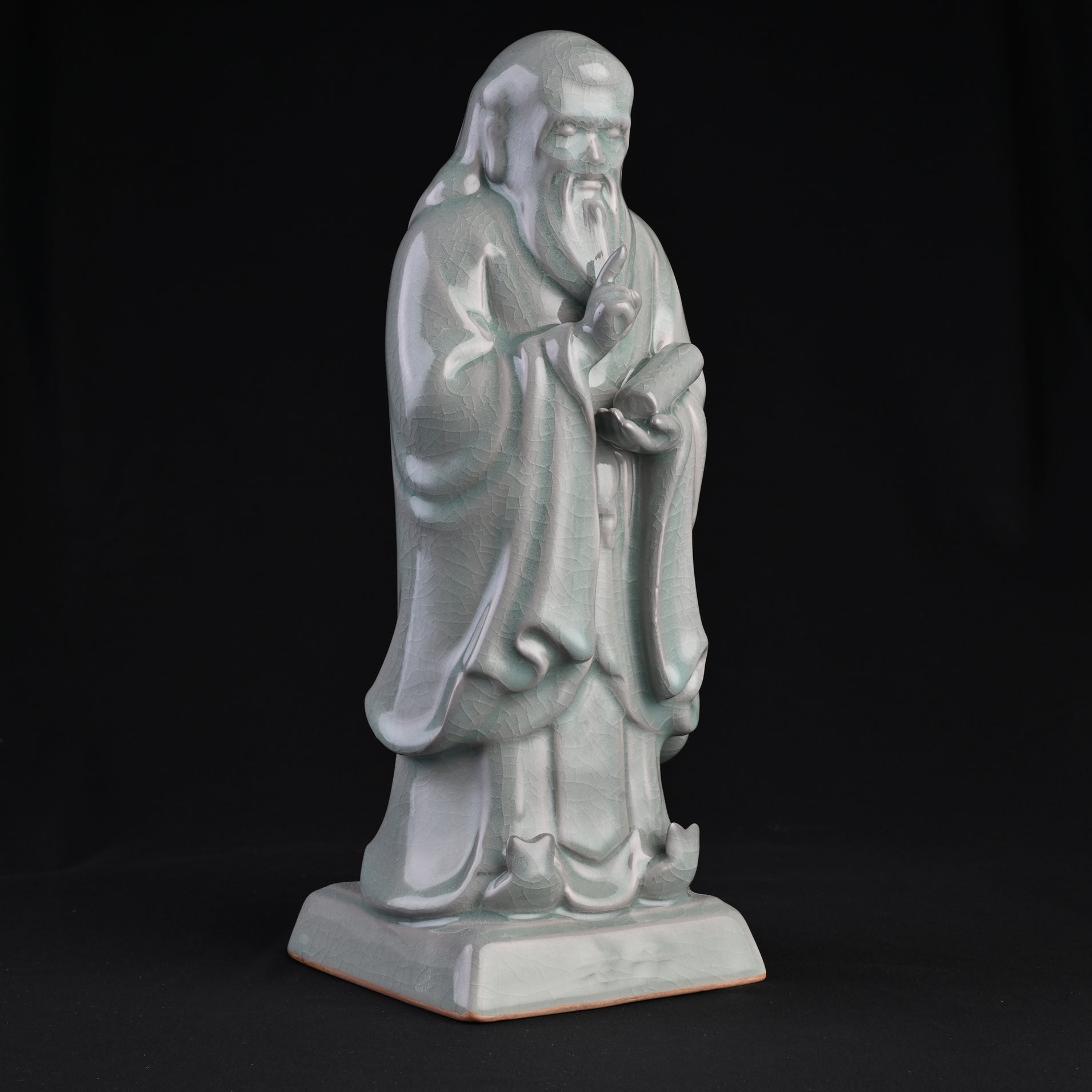 Natural Mineral Verdant Green Glaze Statue of Laozi
