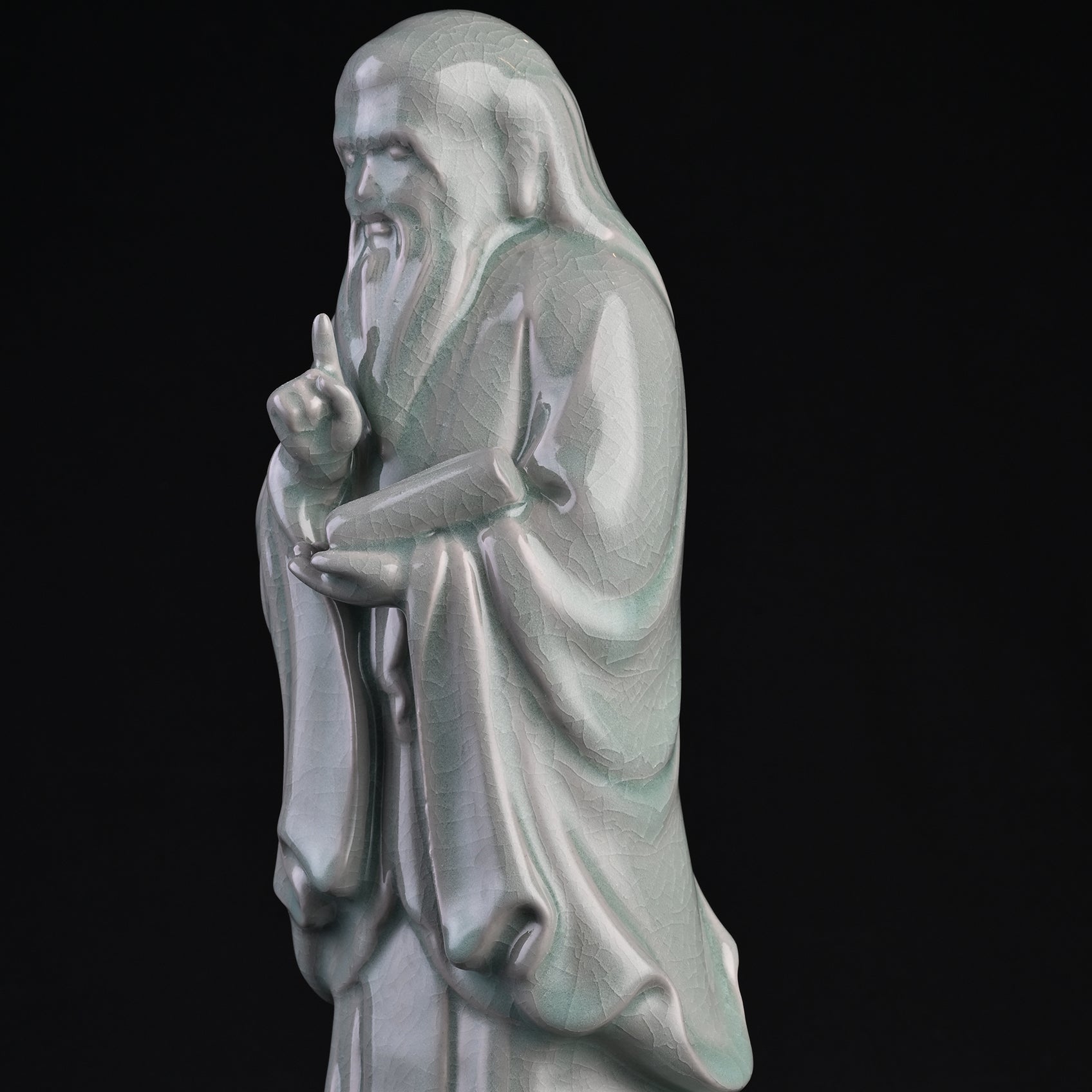 Natural Mineral Verdant Green Glaze Statue of Laozi