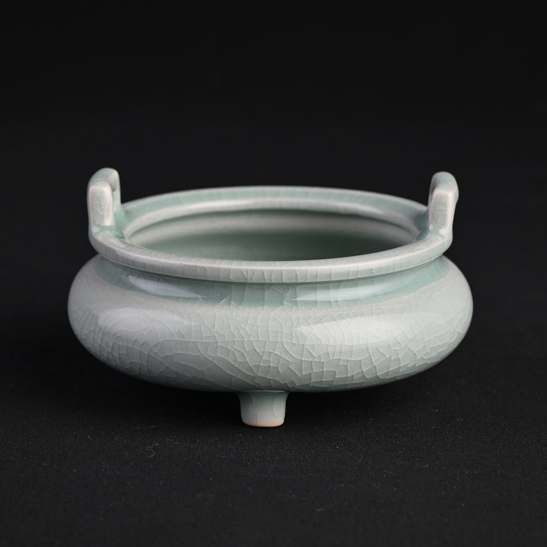 Natural Mineral Verdant Green Glaze Tripod Double-Handled Incense Burner