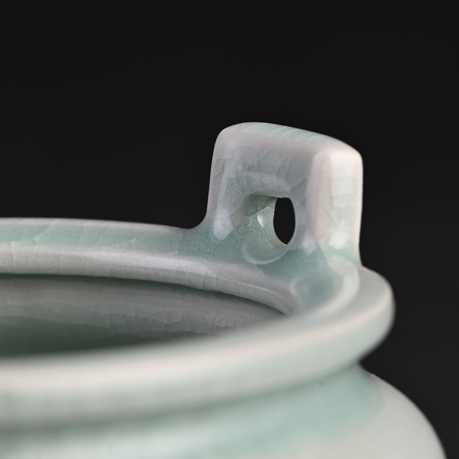 Natural Mineral Verdant Green Glaze Tripod Double-Handled Incense Burner