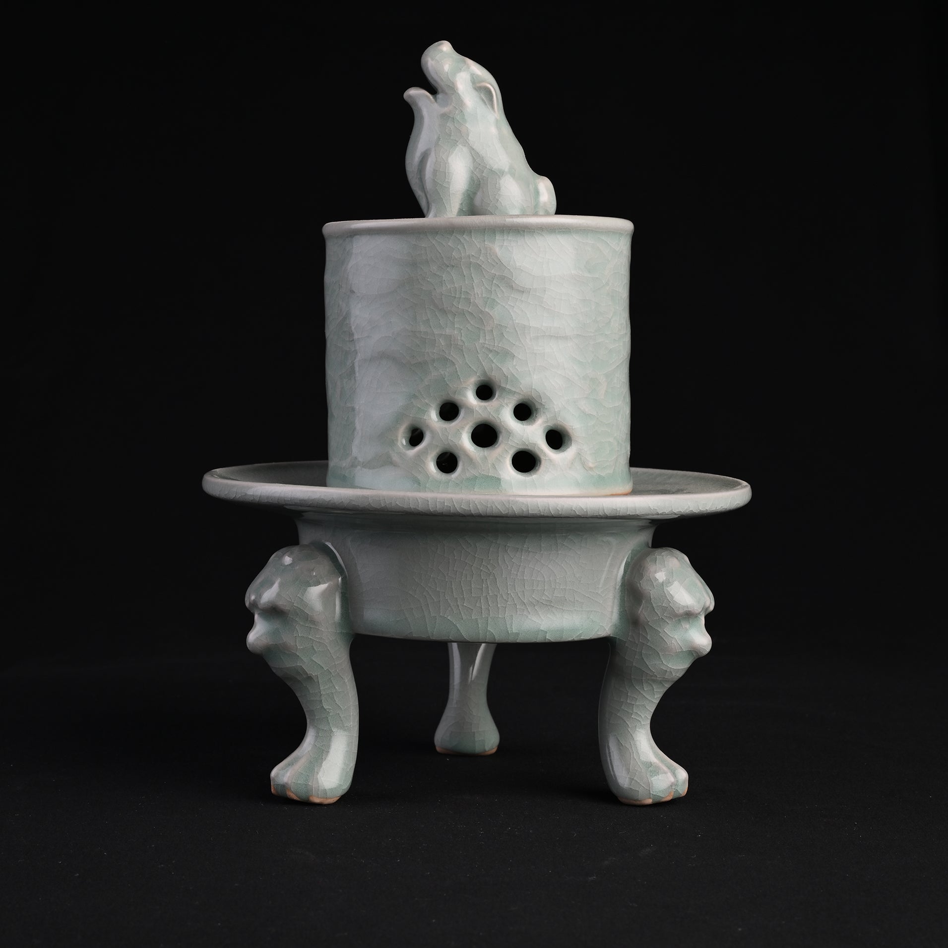 Natural Mineral Verdant Green Glaze Cloud Sky Brazier