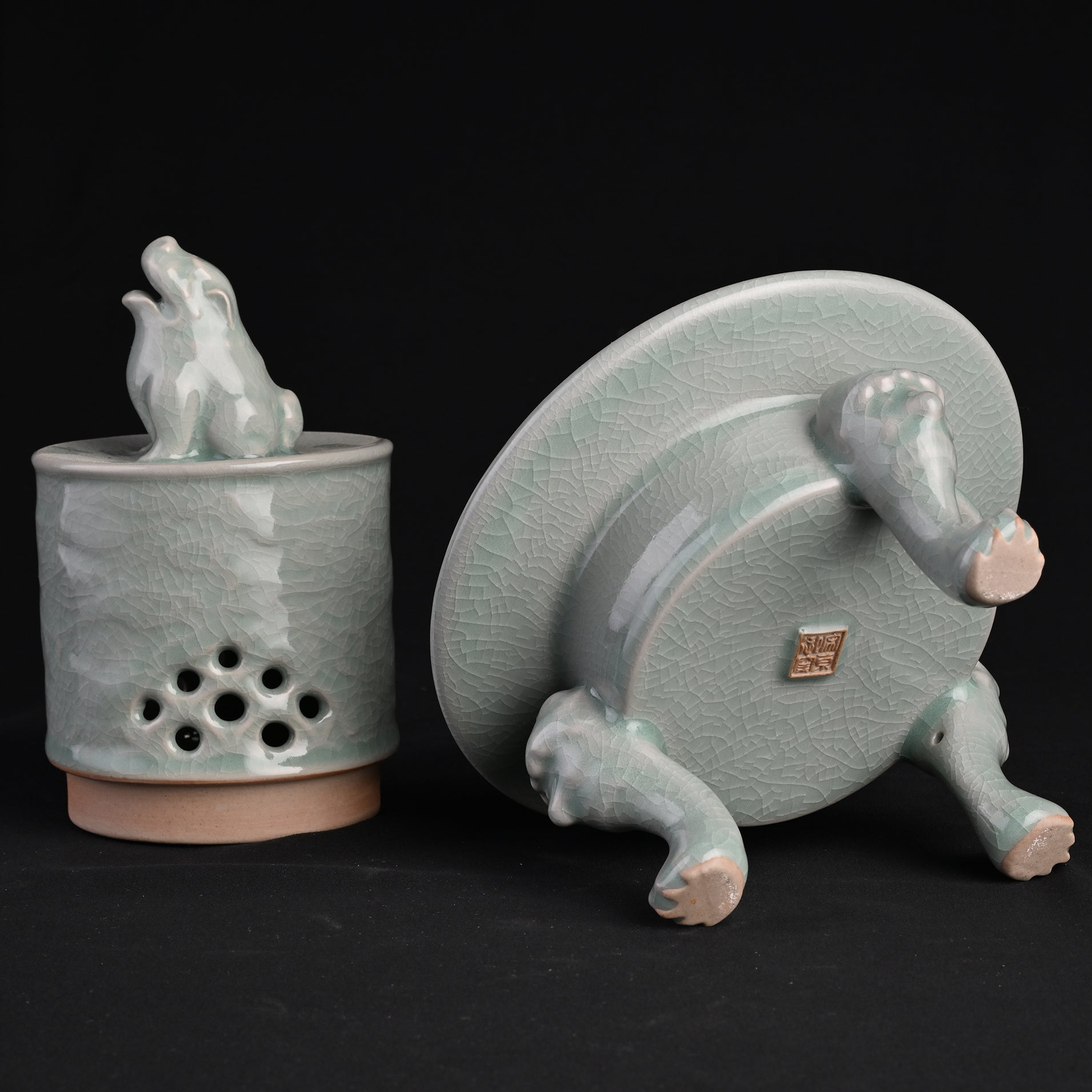 Natural Mineral Verdant Green Glaze Cloud Sky Brazier