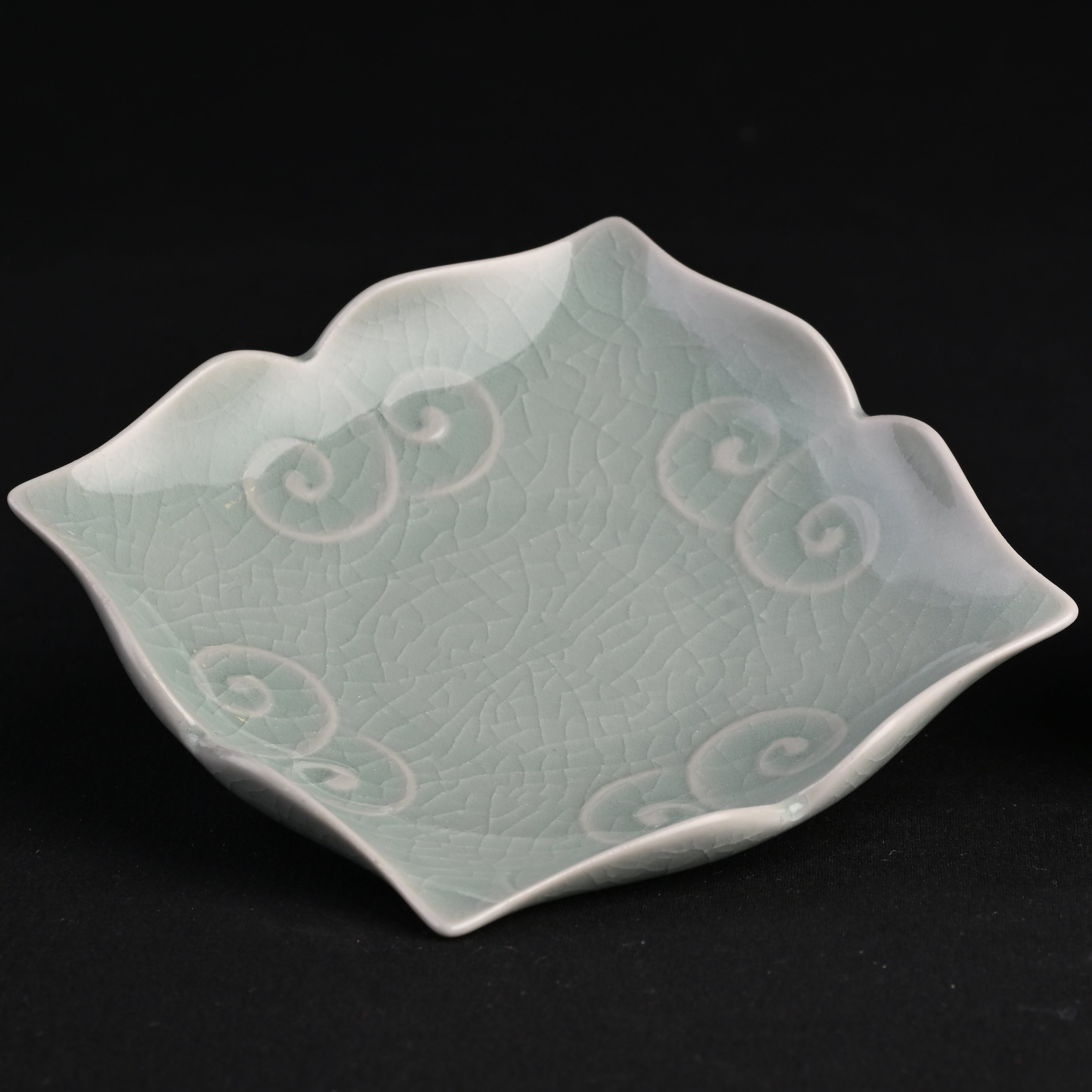 Natural Mineral Celadon – Azure-Green Glaze “Auspicious Clouds” Small Plate (Best Seller)