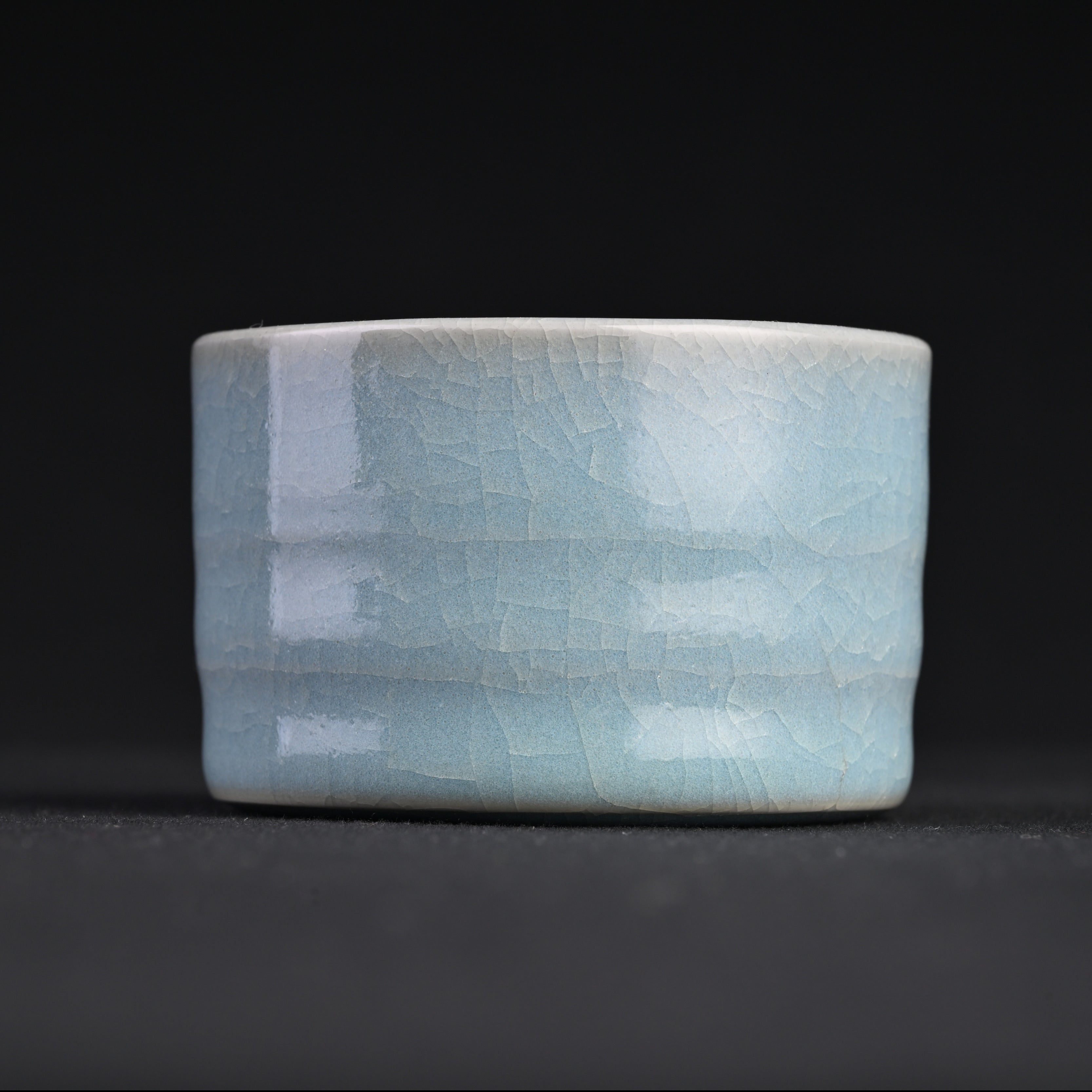 Natural Mineral Sky-Blue Glaze Fully Handmade Bamboo-Joint Cup
