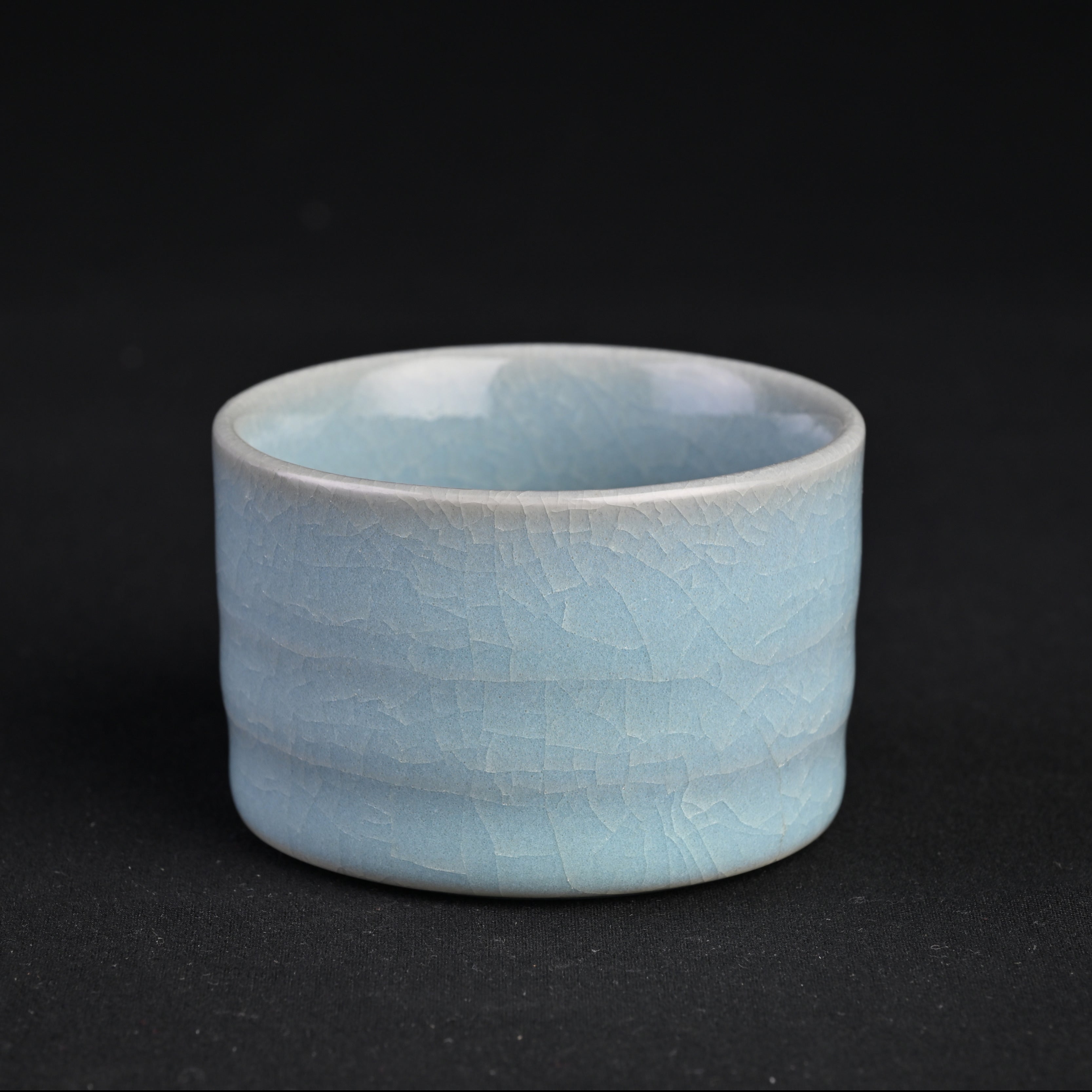 Natural Mineral Sky-Blue Glaze Fully Handmade Bamboo-Joint Cup