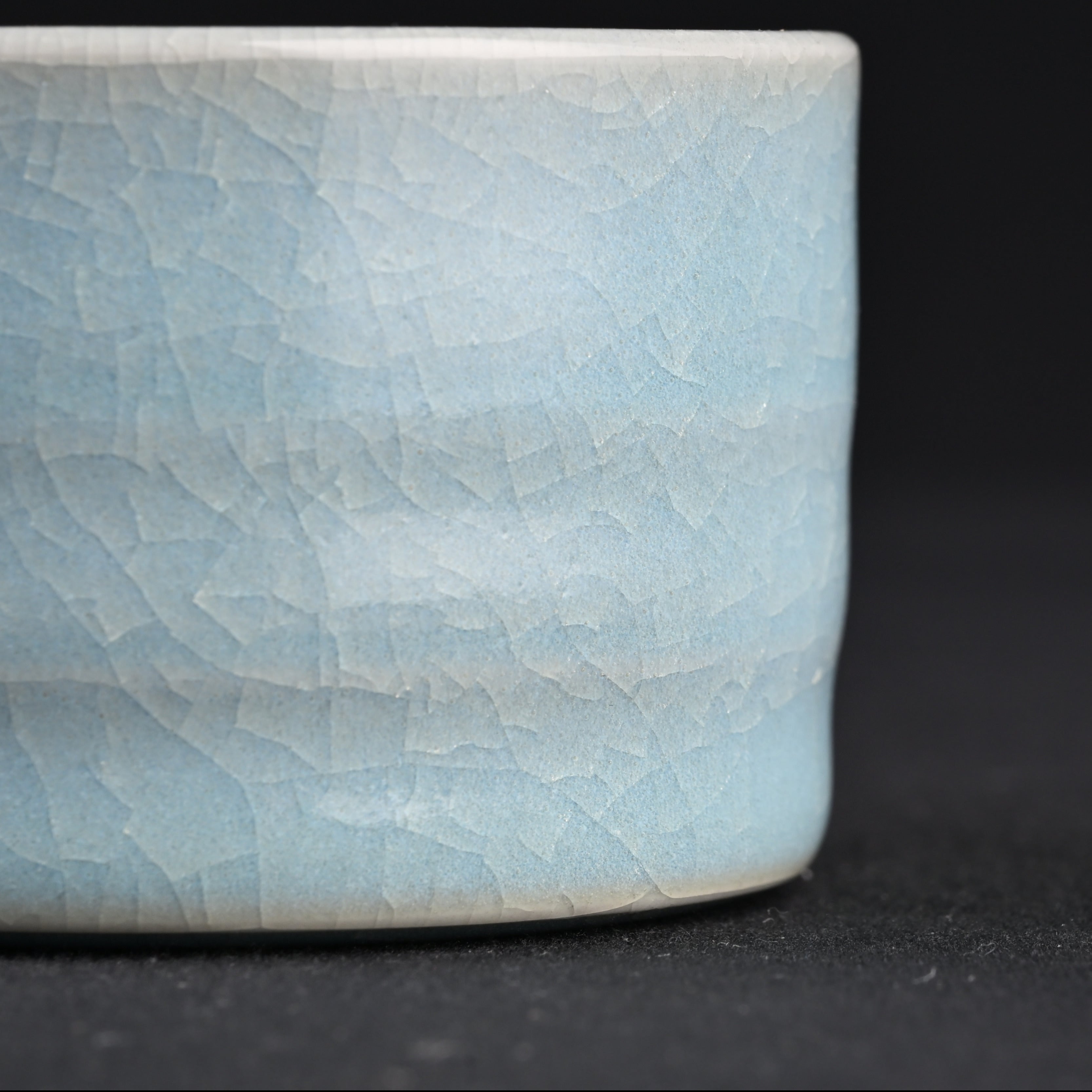 Natural Mineral Sky-Blue Glaze Fully Handmade Bamboo-Joint Cup