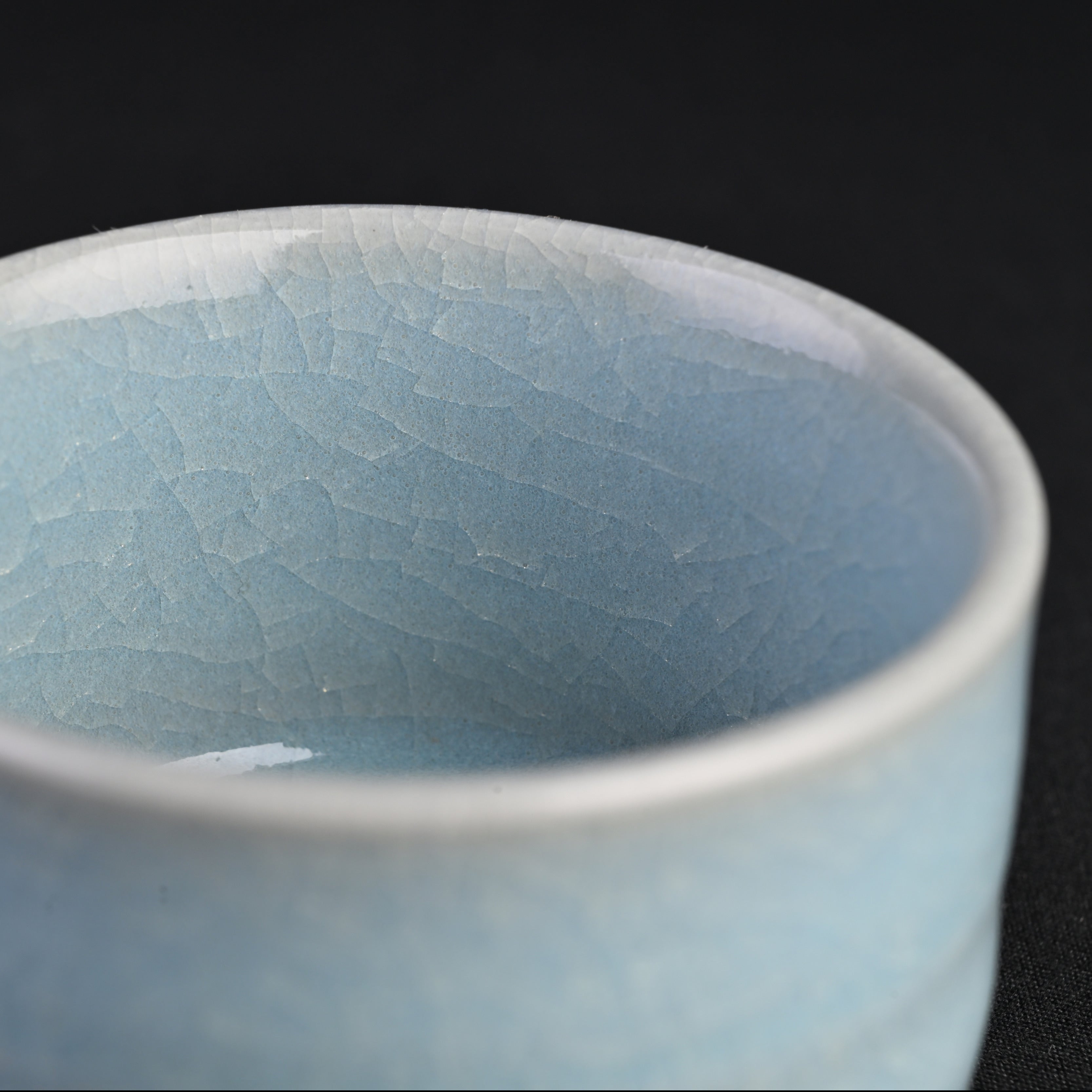 Natural Mineral Sky-Blue Glaze Fully Handmade Bamboo-Joint Cup