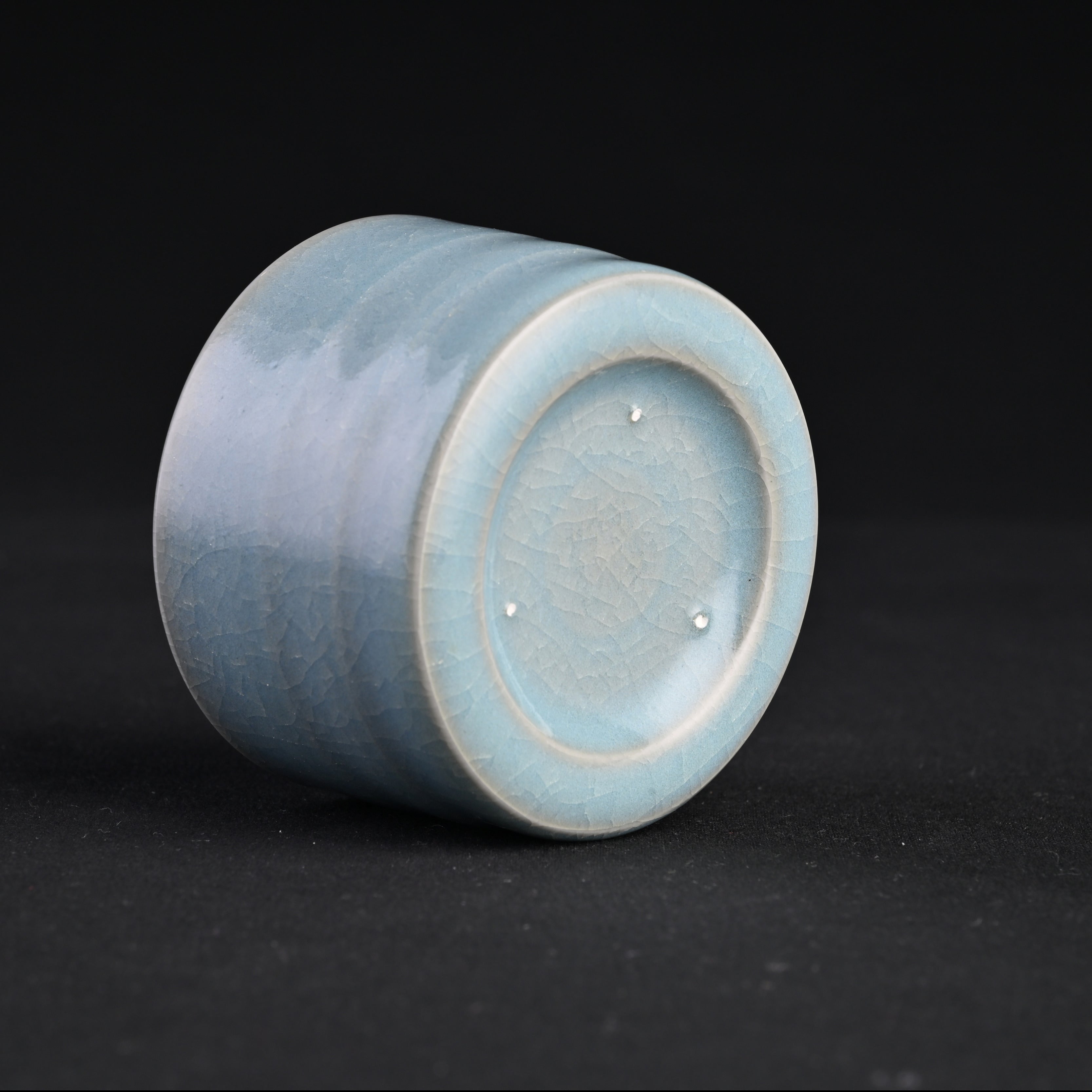 Natural Mineral Sky-Blue Glaze Fully Handmade Bamboo-Joint Cup