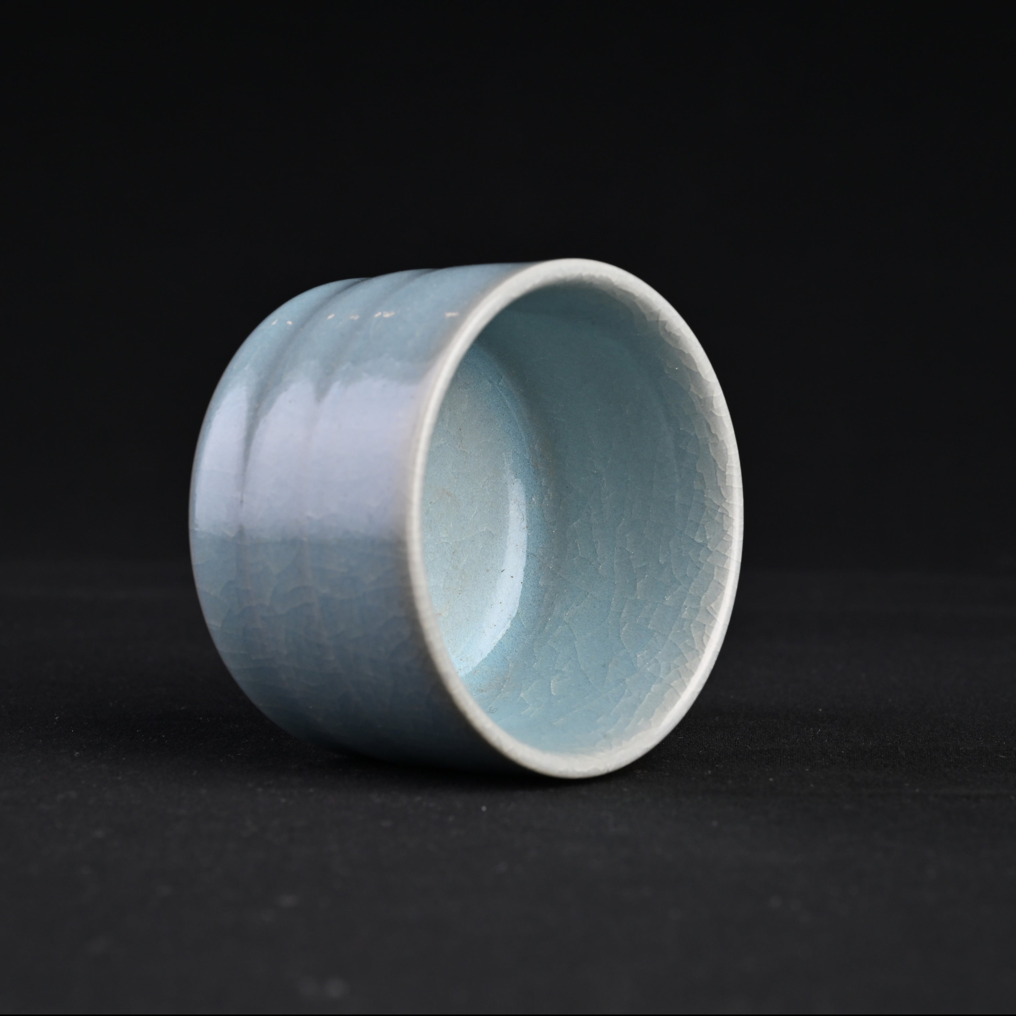 Natural Mineral Sky-Blue Glaze Fully Handmade Bamboo-Joint Cup