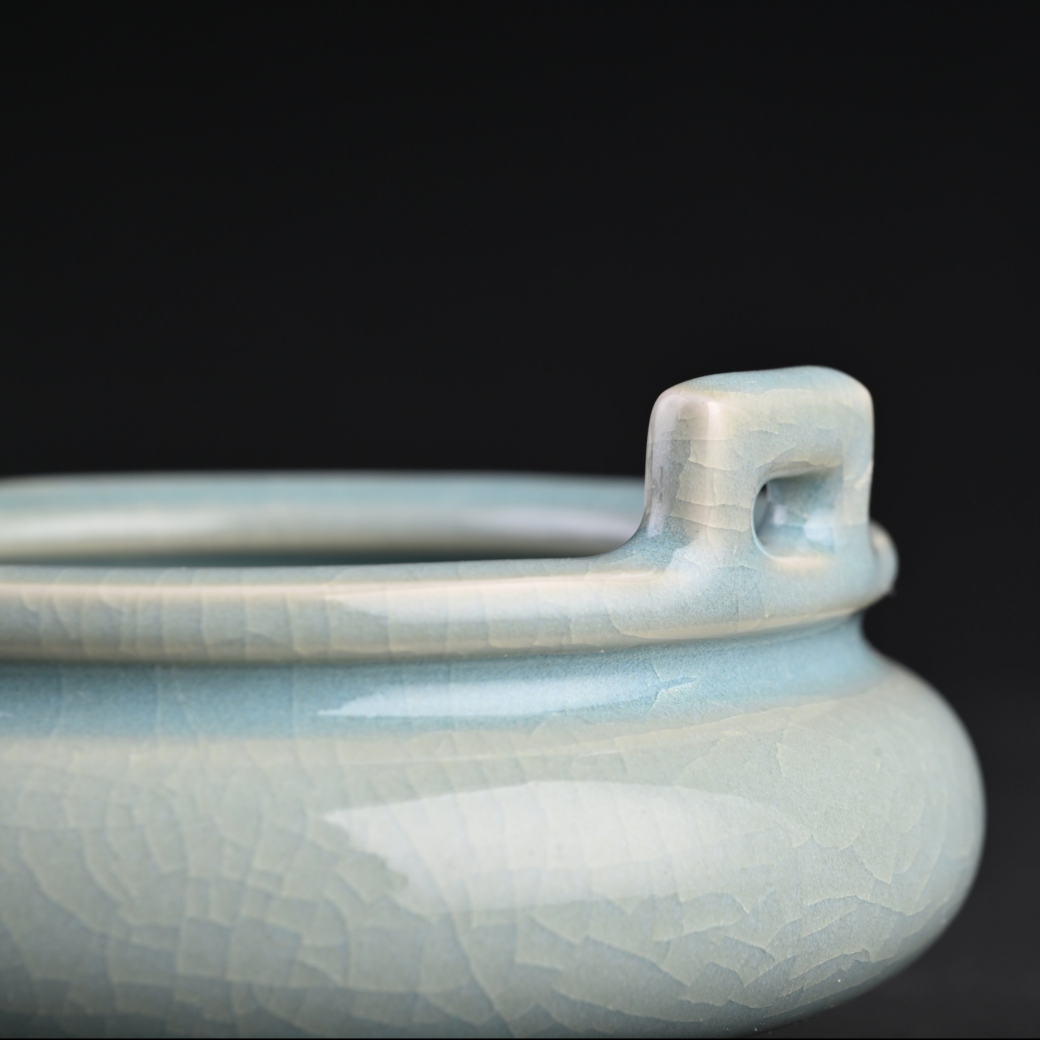 Natural Mineral Sky-Blue Glaze Tripod Incense Burner with Double Handles