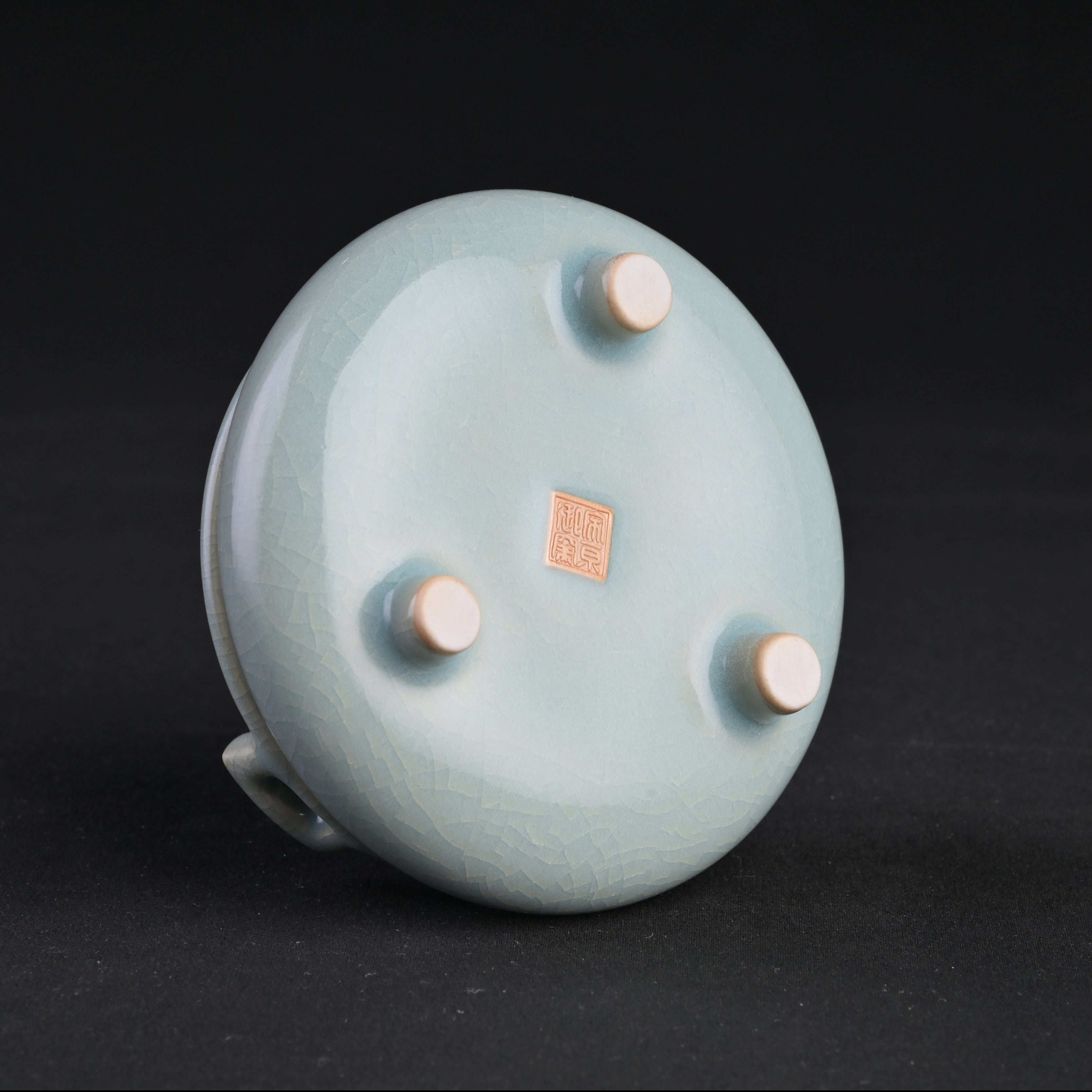 Natural Mineral Sky-Blue Glaze Tripod Incense Burner with Double Handles