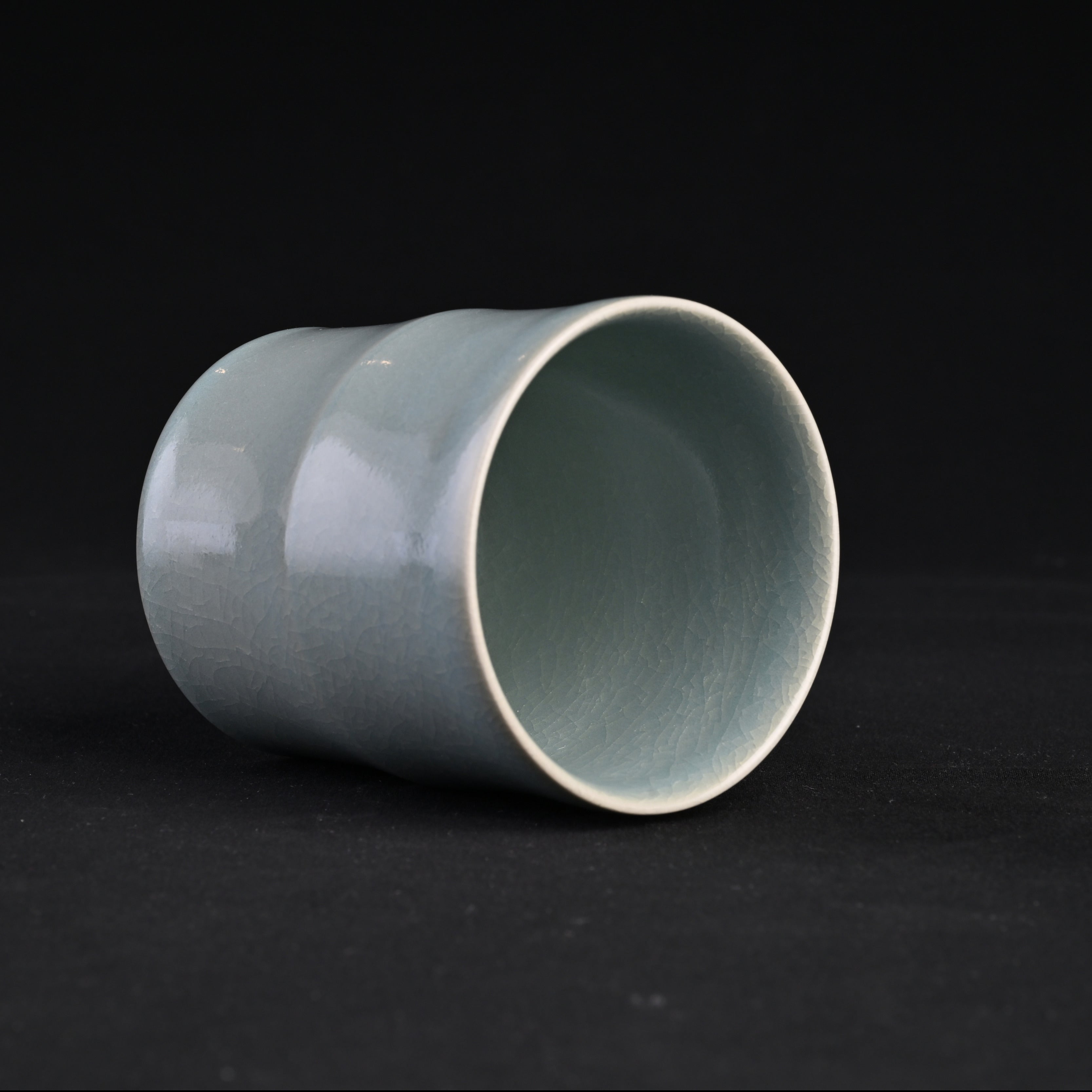 Natural Mineral Sky-Blue Glaze Bamboo-Section Cup (Large)