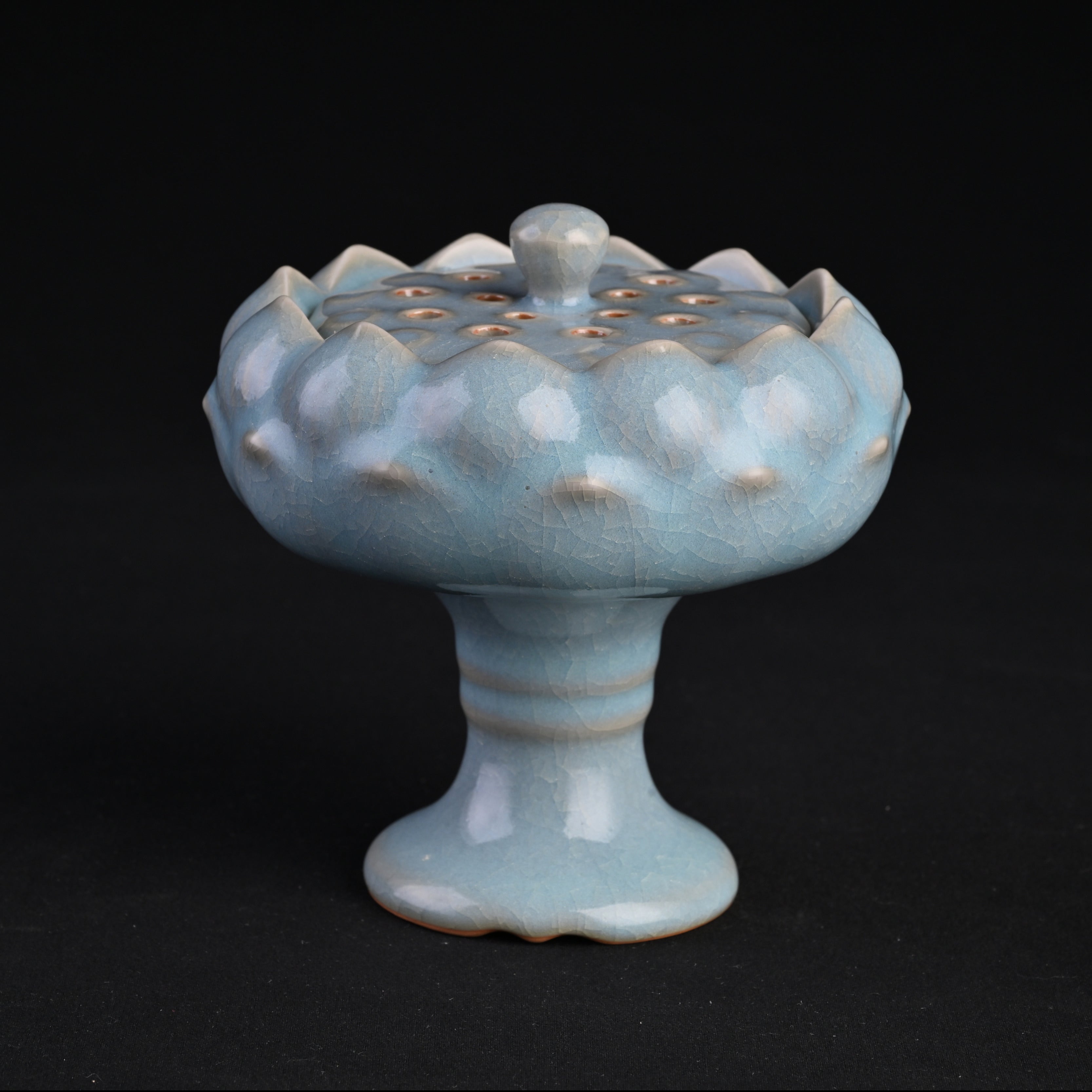 Natural Mineral Sky-Blue Glaze Lotus Incense Burner