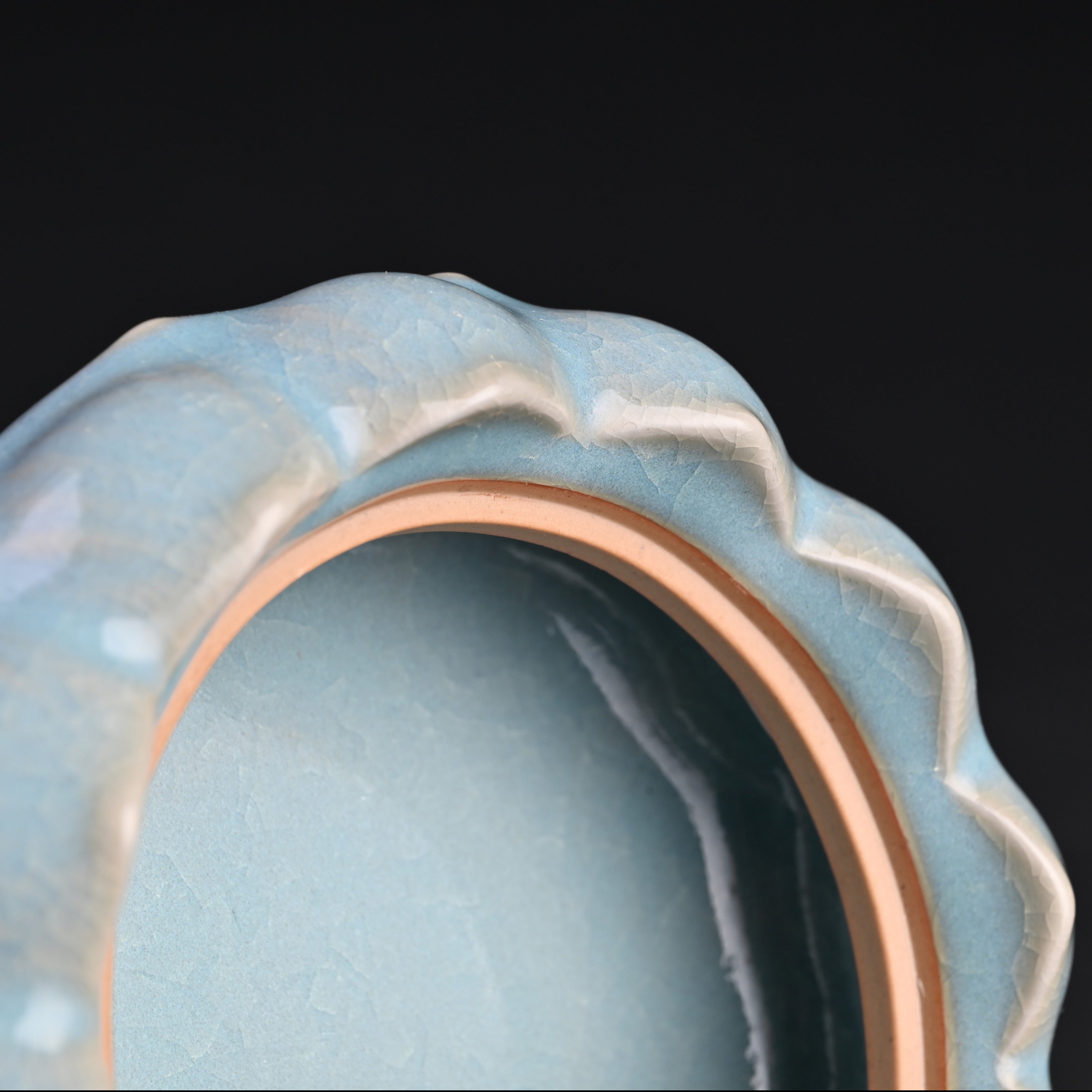 Natural Mineral Sky-Blue Glaze Lotus Incense Burner