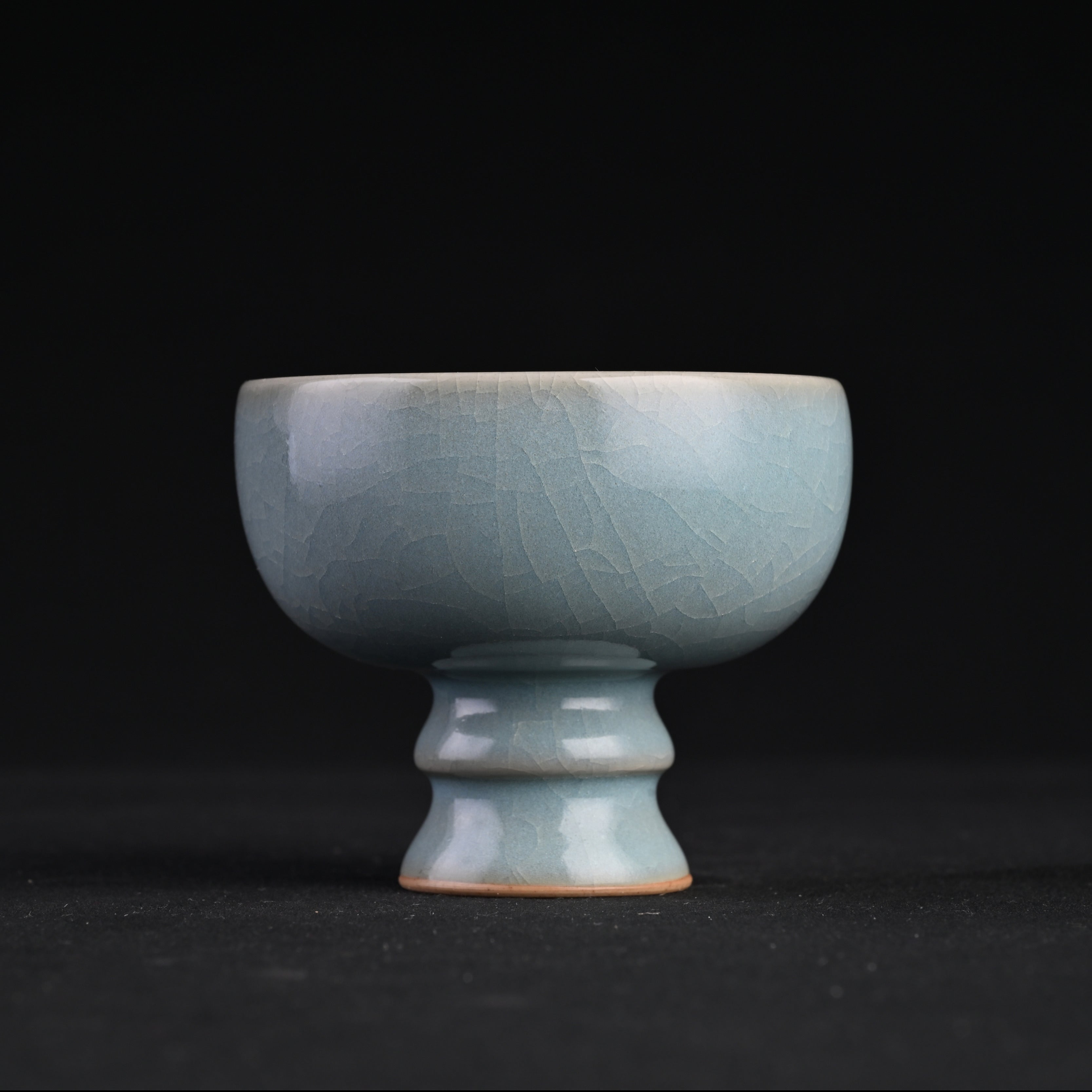 Natural Mineral Sky-Blue Glaze Fully Handmade Stemmed Cup