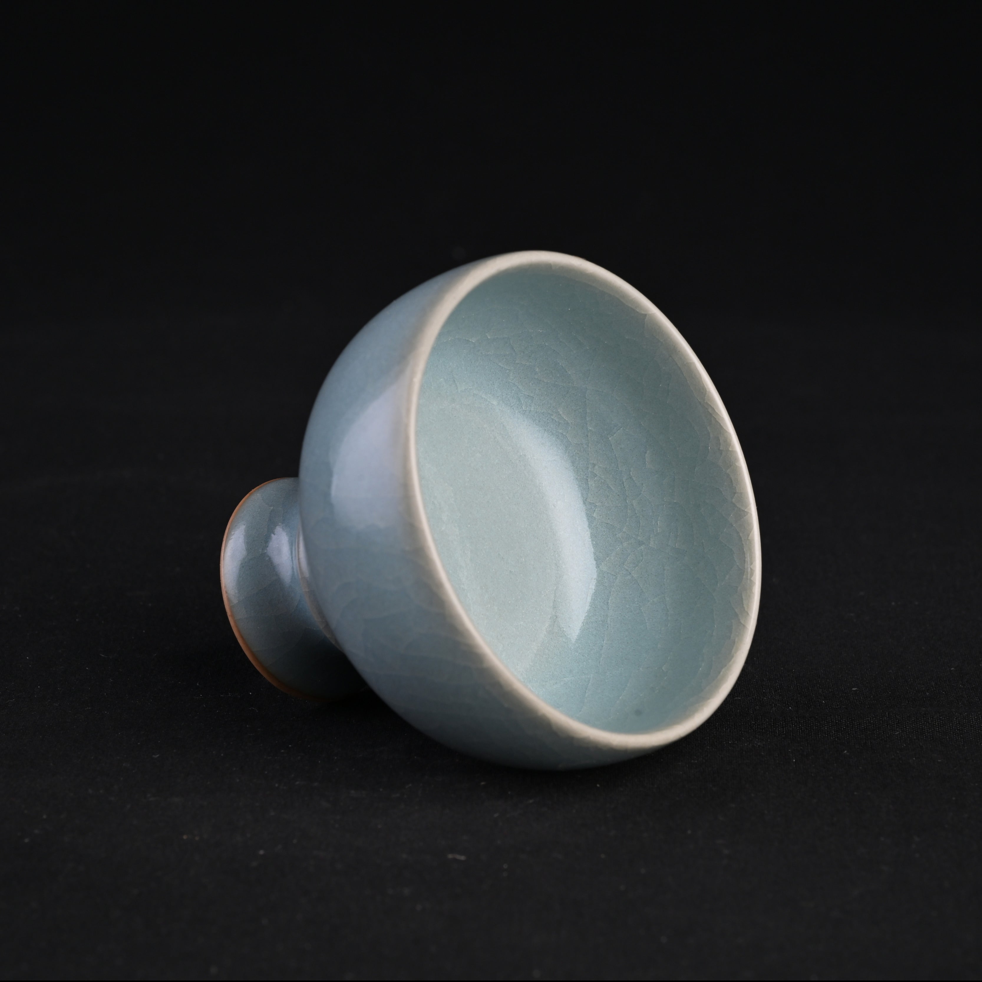 Natural Mineral Sky-Blue Glaze Fully Handmade Stemmed Cup