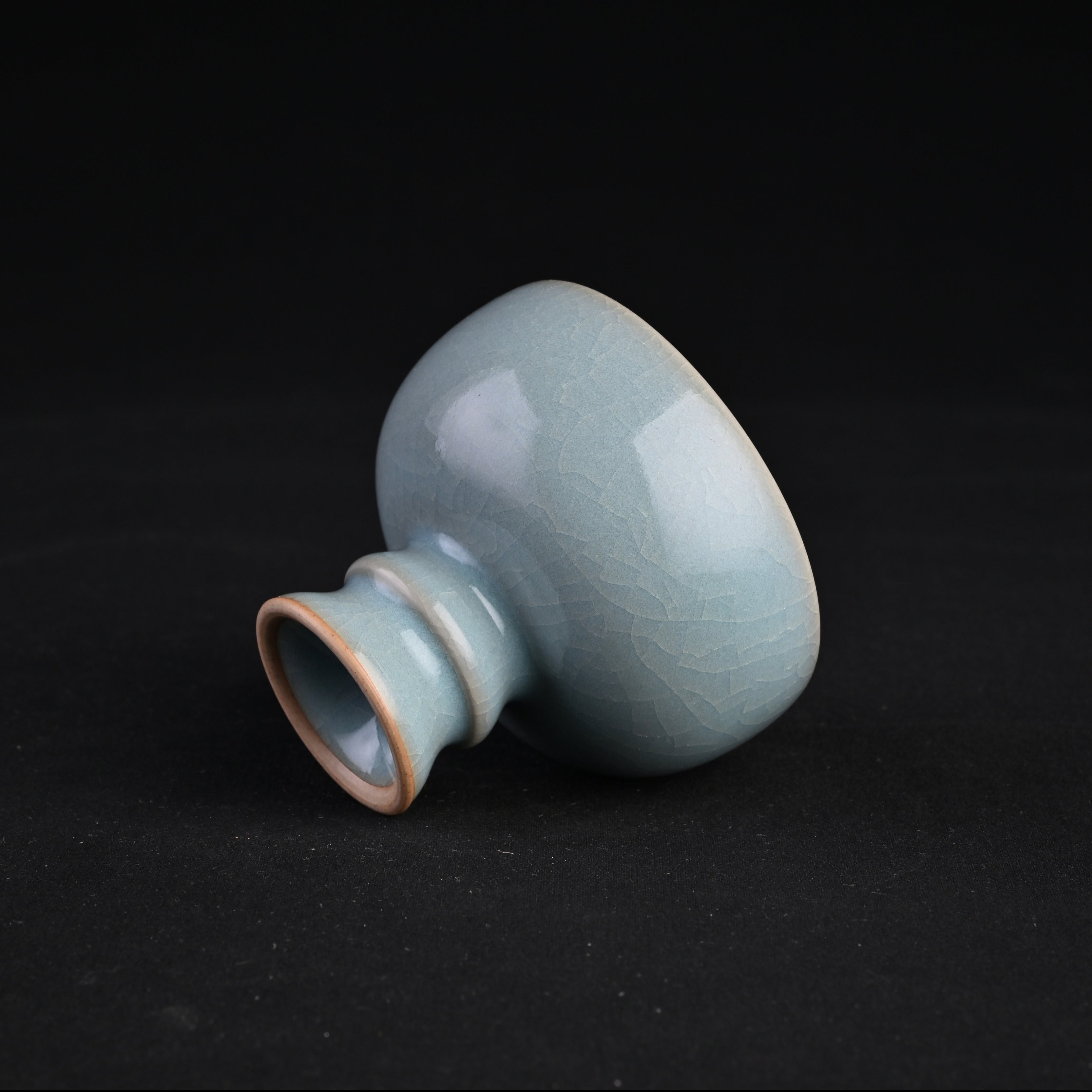 Natural Mineral Sky-Blue Glaze Fully Handmade Stemmed Cup