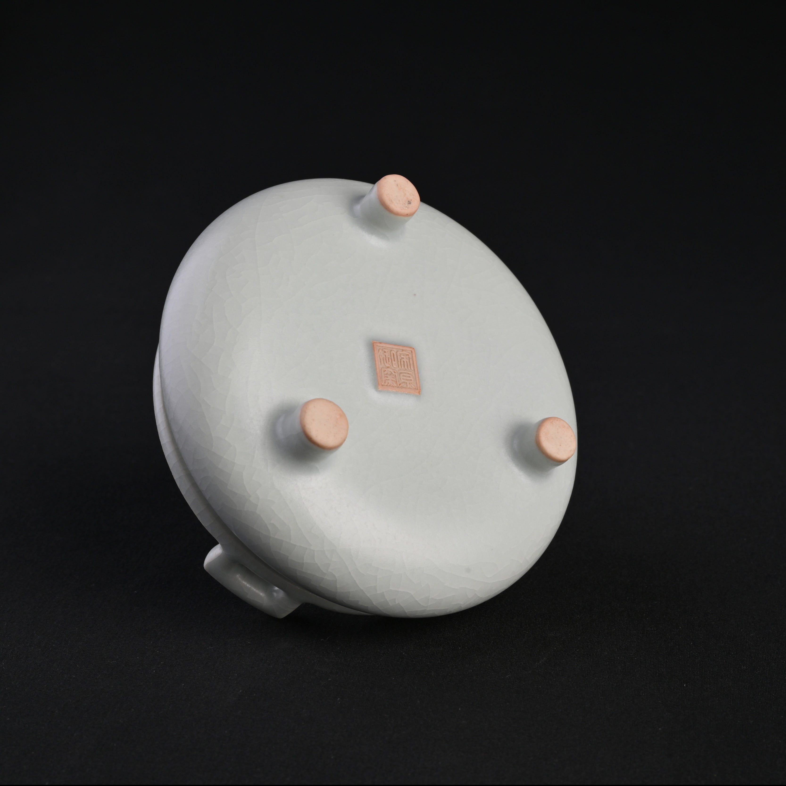 Re-fired Moon White Glaze Tripod Double-Handled Incense Burner