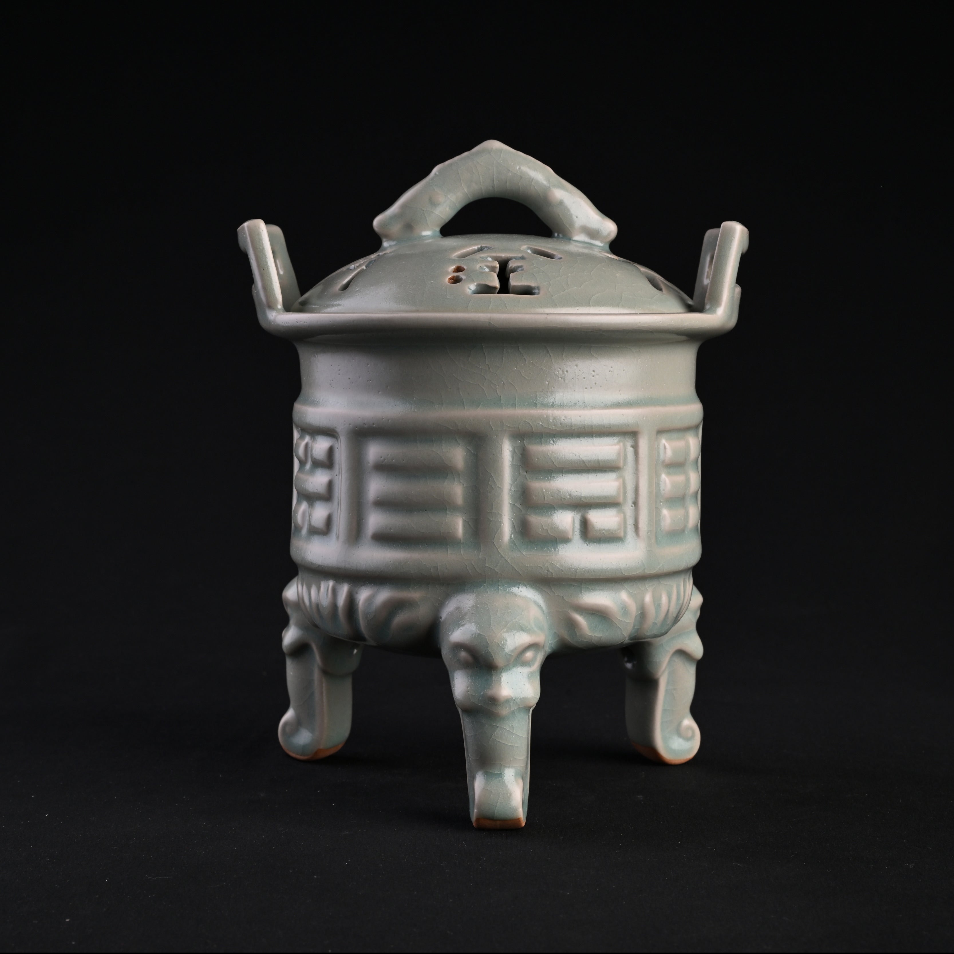 Refired Official Blue Glaze Five Elements Bagua Censer