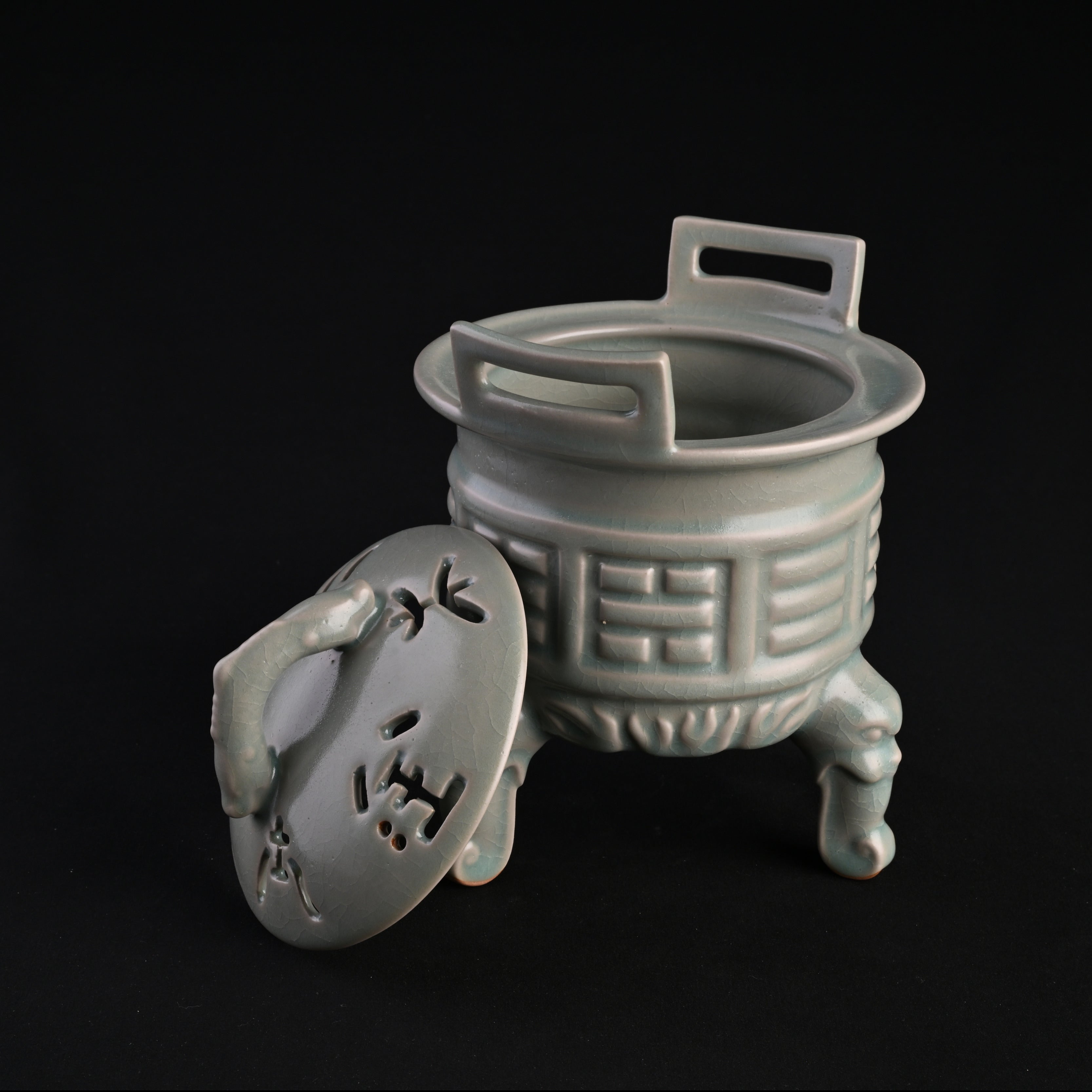 Refired Official Blue Glaze Five Elements Bagua Censer