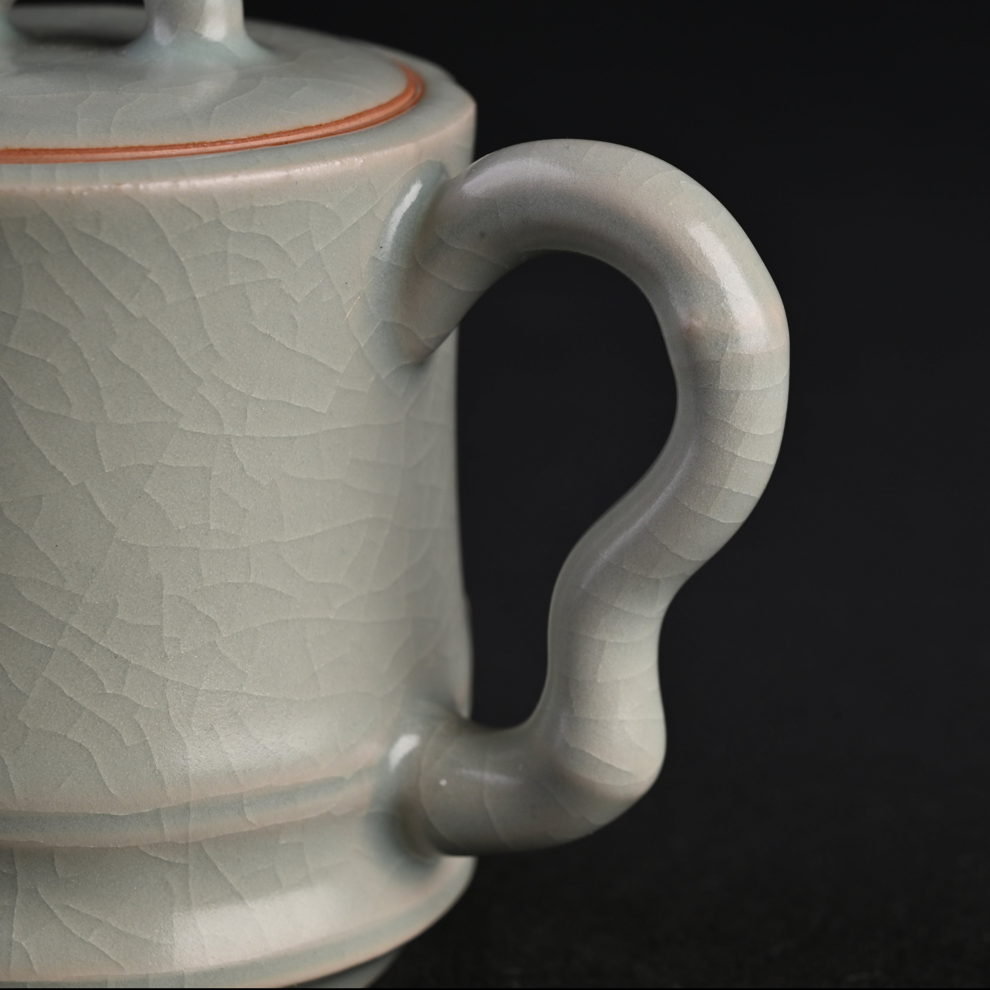 Re-fired Powder Blue Glaze Bamboo Joint Teapot
