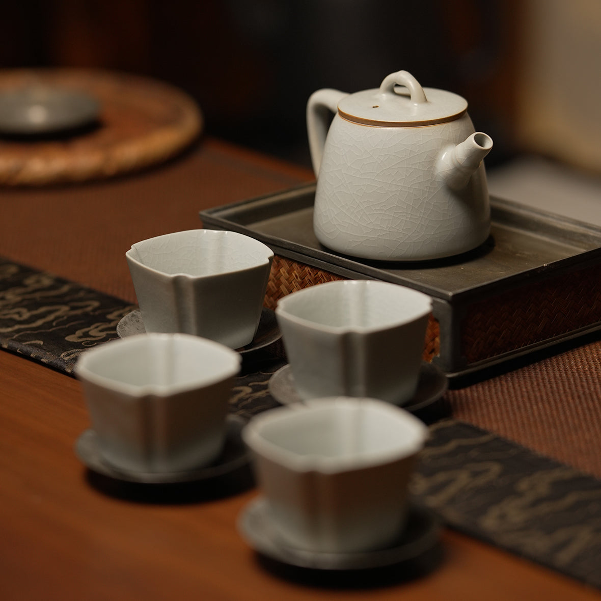 Re-fired Moon White Glaze “Take-kun” Bamboo Teapot Set