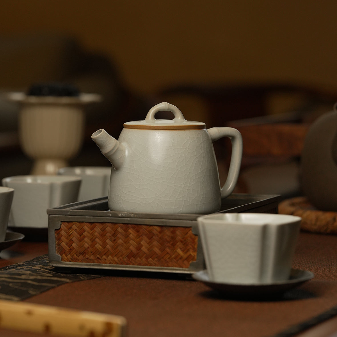 Re-fired Moon White Glaze “Take-kun” Bamboo Teapot Set