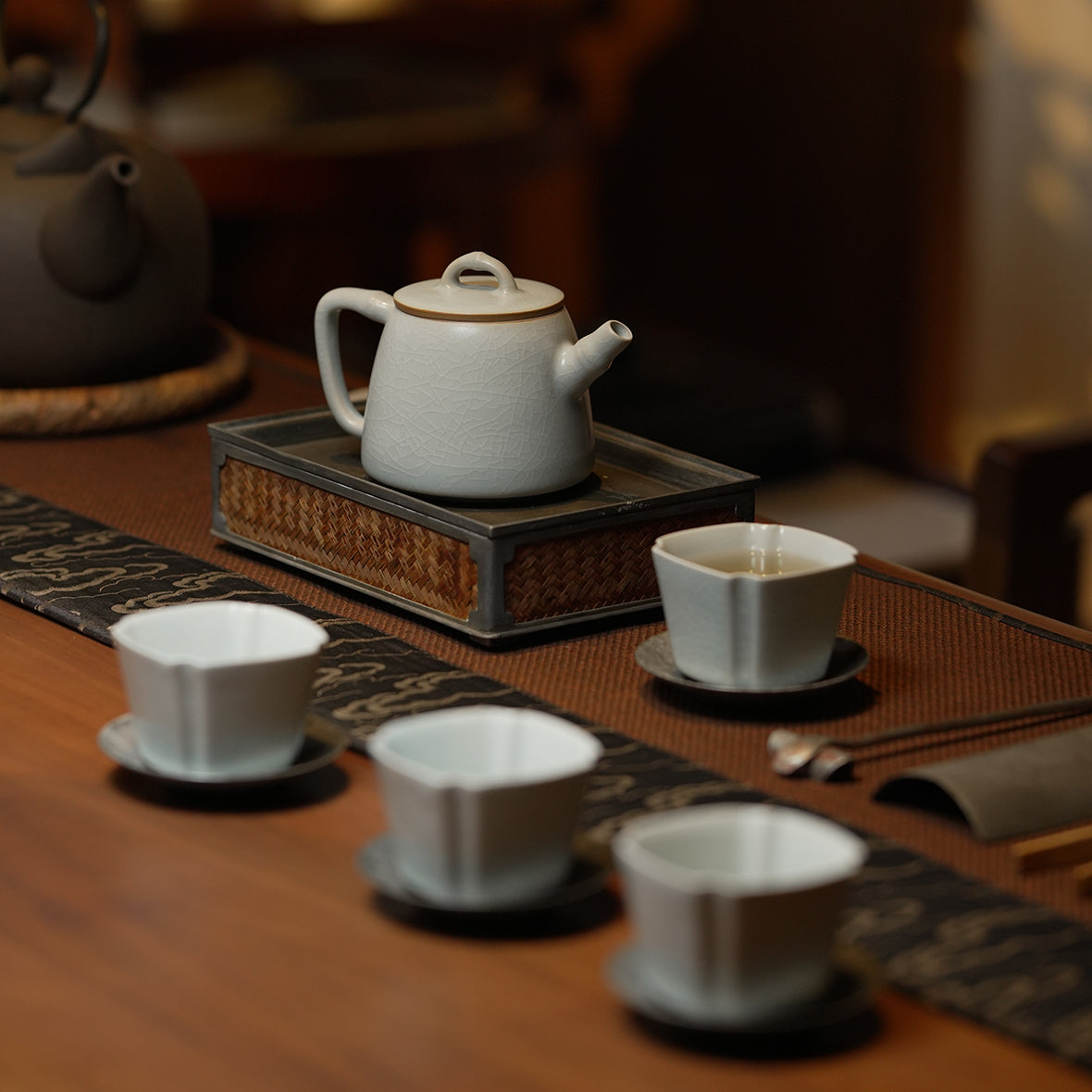 Re-fired Moon White Glaze “Take-kun” Bamboo Teapot Set