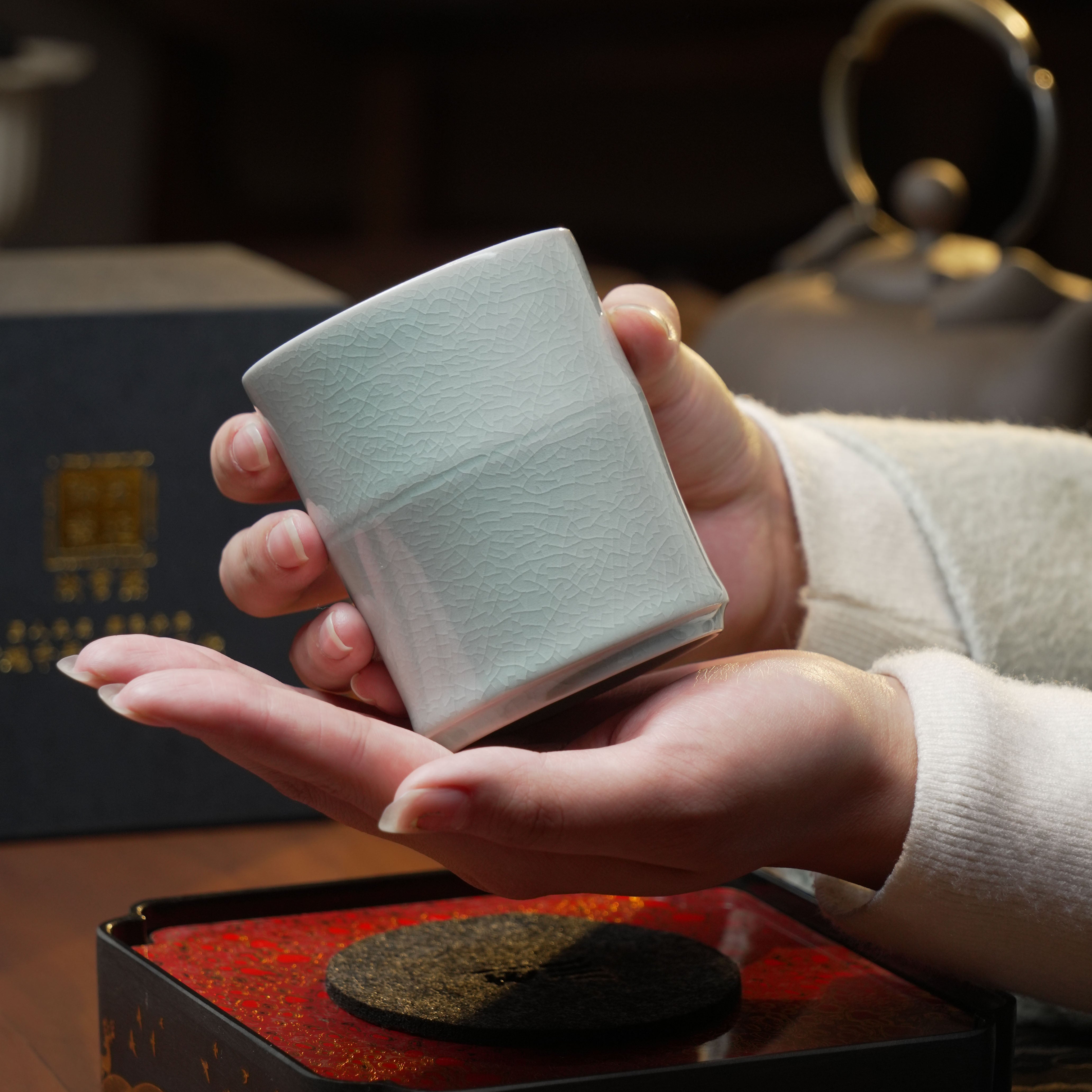 Natural Mineral Blue-Green Glaze Bamboo-Joint Cup (Large)