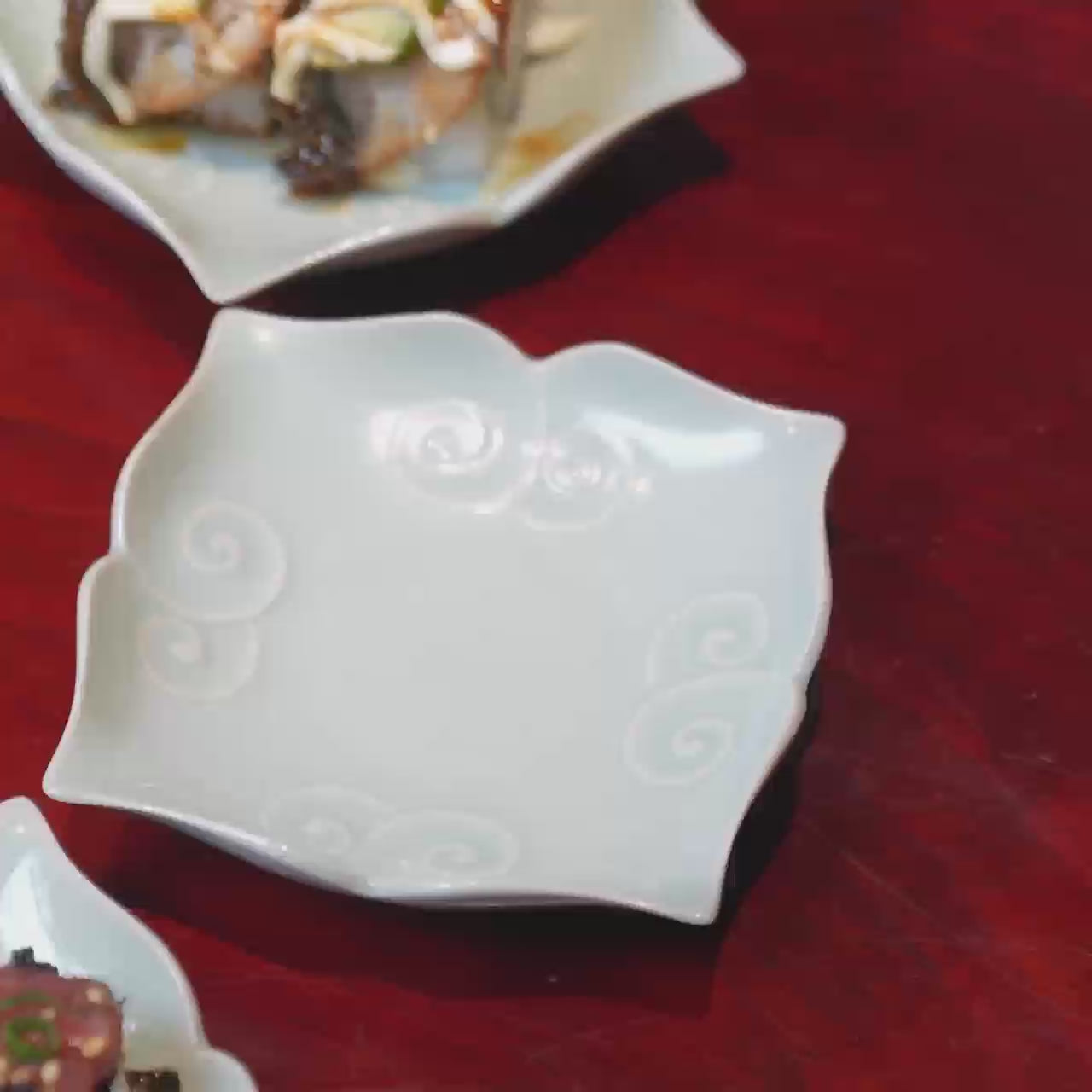Natural Mineral Celadon – Azure-Green Glaze “Auspicious Clouds” Small Plate (Best Seller)