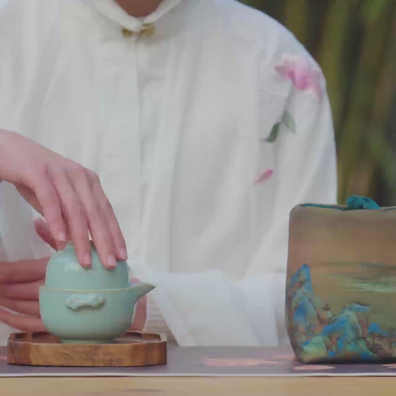 動画を読み込む天然鉱物 青緑釉 簡易茶器セット